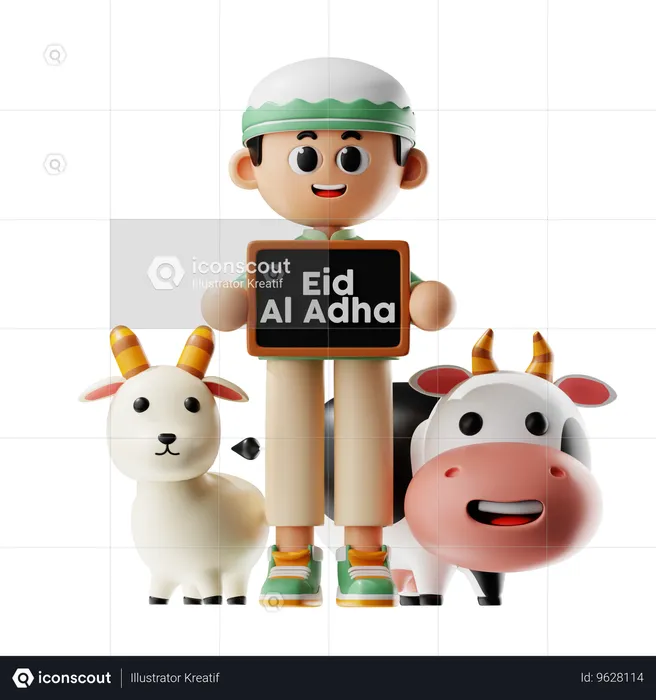 Celebração do Eid com animais  3D Illustration