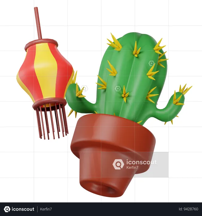 Celebración con cactus y banderines  3D Icon