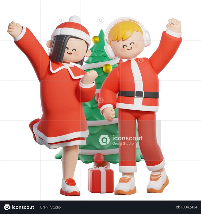 Celebrating Christmas Wearing Costumes  3D Illustration