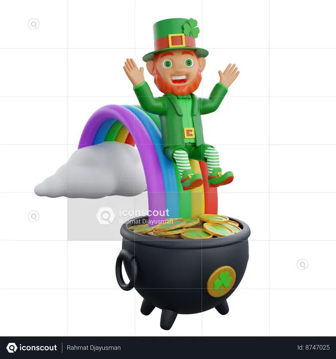 Célébration du soldat irlandais avec un arc-en-ciel de pièces d'or  3D Illustration