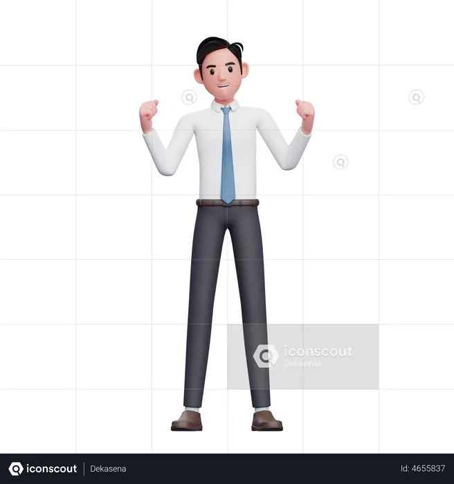 Celebration of businessman wearing long shirt and blue tie  3D Icon