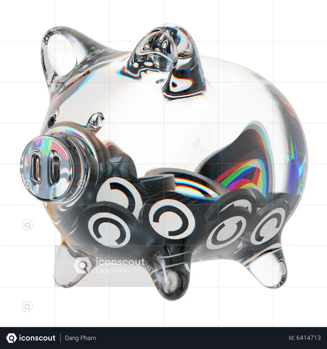 Celr Clear Glass Piggy Bank With Decreasing Piles Of Crypto Coins  3D Icon
