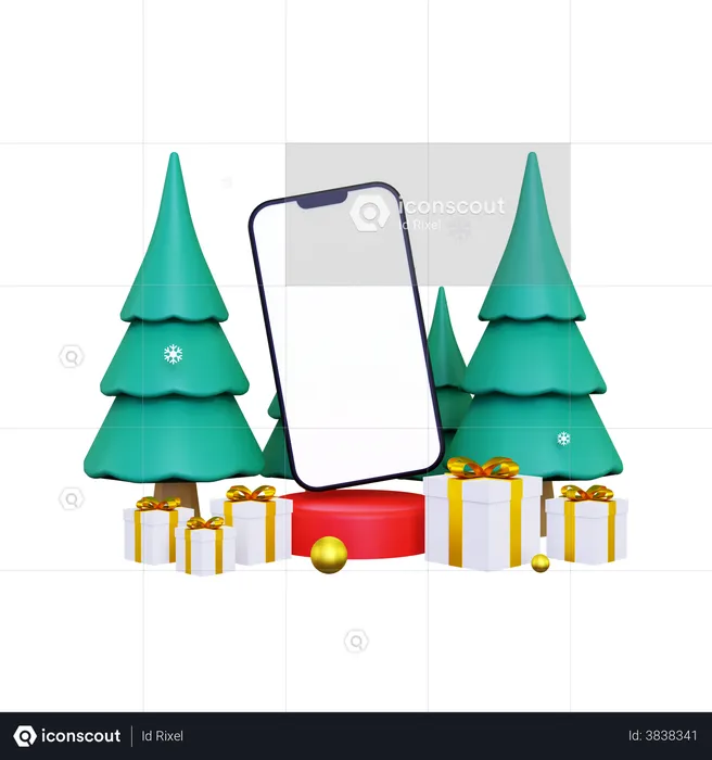 Cena do pódio de exibição de produtos com smartphone para o natal  3D Illustration