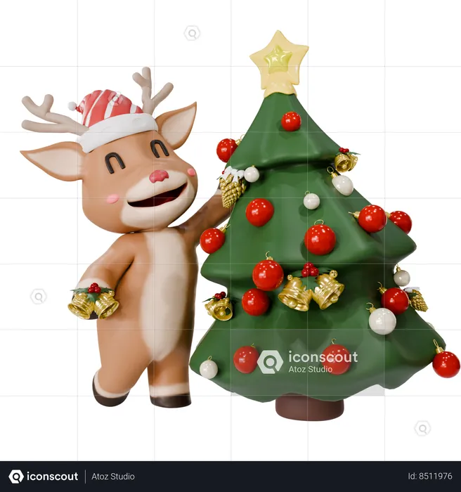 Veado com árvore de Natal  3D Icon