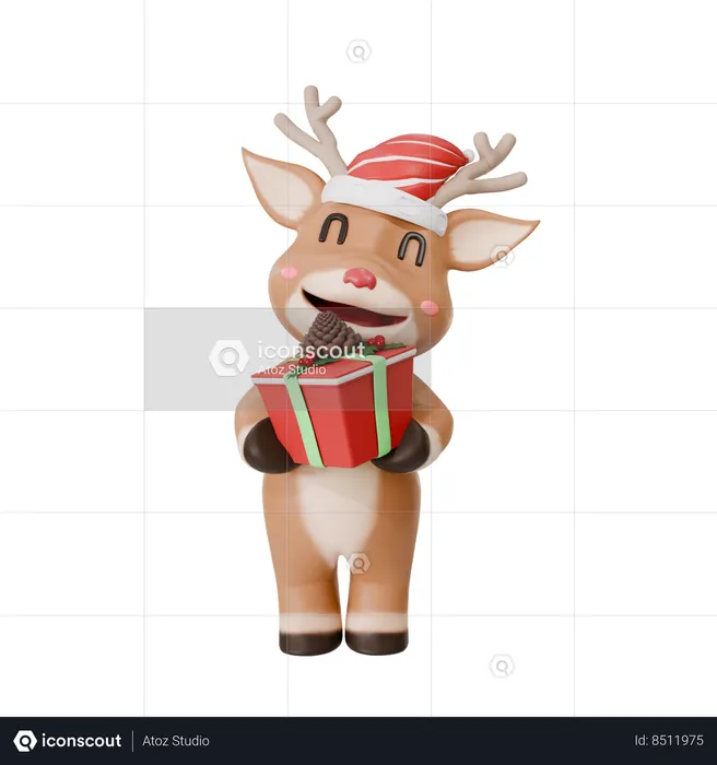 Veado com presente de Natal  3D Icon