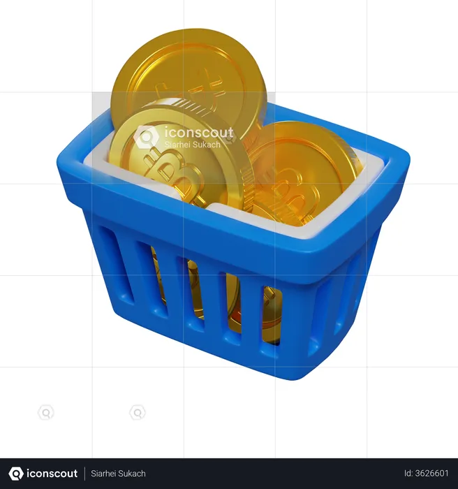 Cesta de bitcoins  3D Illustration