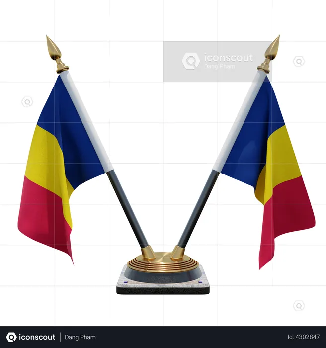 Doppelter Tischflaggenständer für Chad Flag 3D Flag