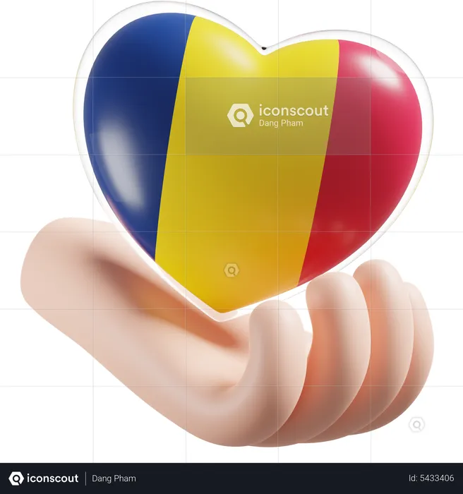 Chad Flag Heart Hand Care Flag 3D Icon
