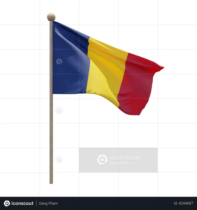 Chad Flagpole Flag 3D Illustration