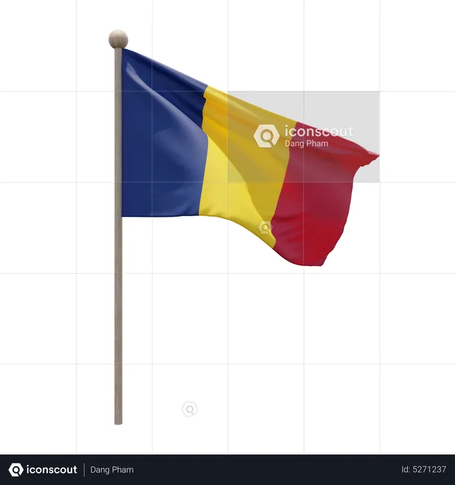 Chad Flagpole Flag 3D Icon