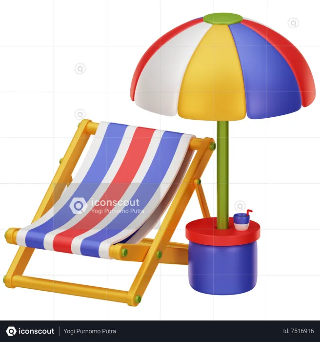 Chaise de plage avec parasol  3D Icon