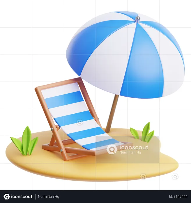 Chaise de plage et parasol  3D Icon