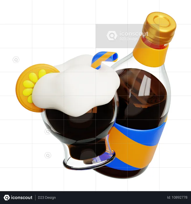 Champagne With Glass  3D Icon