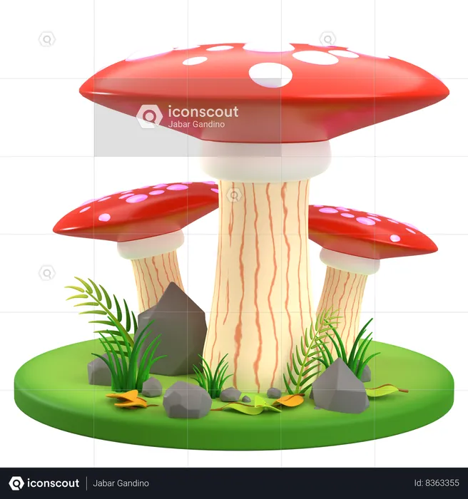 Champignon Rouge et Blanc Plat  3D Icon