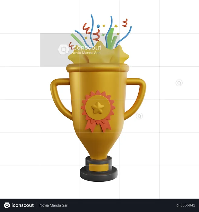 Champion Trophy With Confetti  3D Illustration