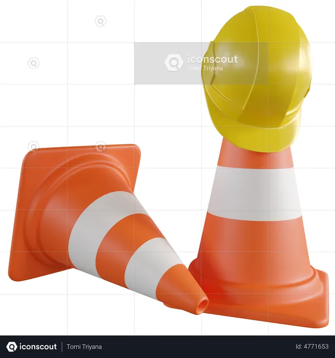 Chapeau de construction et cône de signalisation  3D Illustration