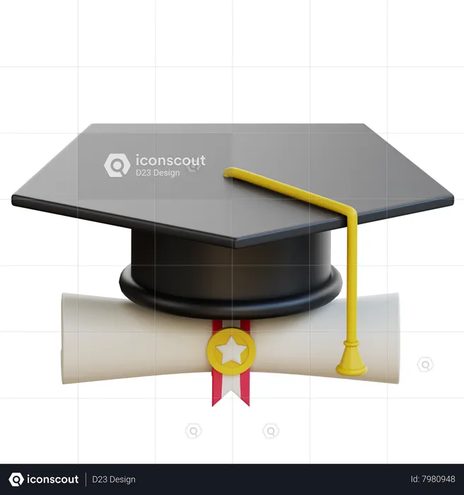 Chapeau et certificat de graduation  3D Icon