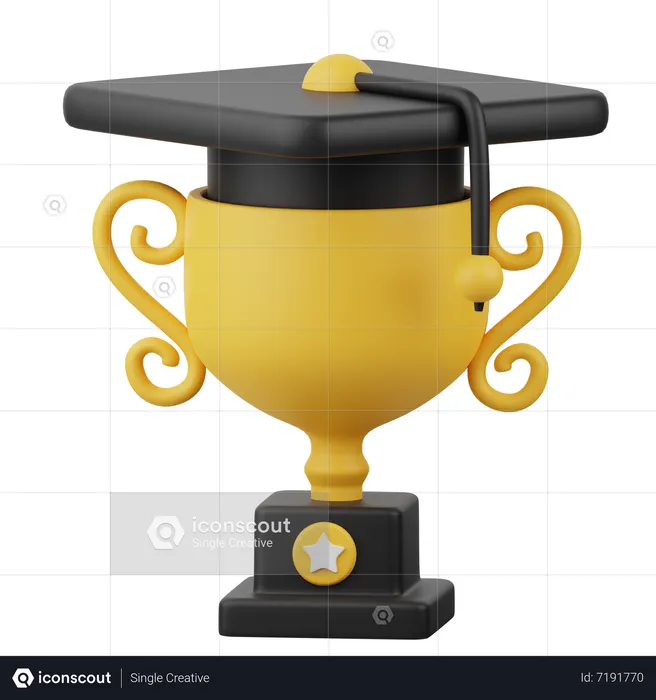 Chapeau de graduation et trophée  3D Icon