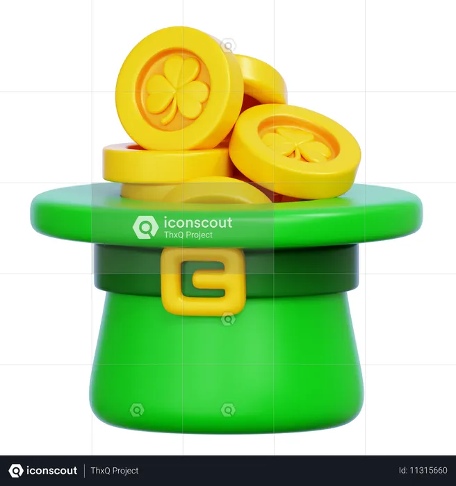 Chapeau de saint patrick avec des pièces d'or  3D Icon