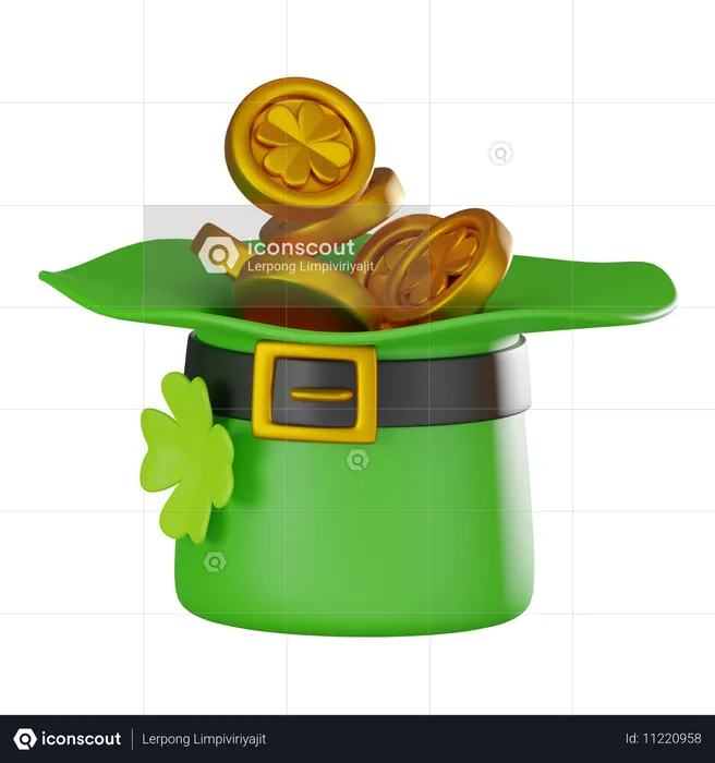 Chapeau de saint patrick avec des pièces d'or  3D Icon