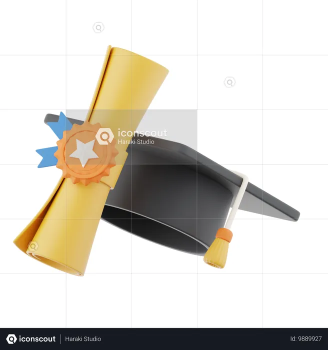 Chapéu de formatura com certificado  3D Icon