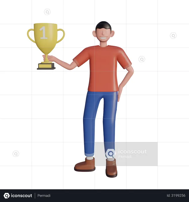 Character holding a trophy  3D Illustration