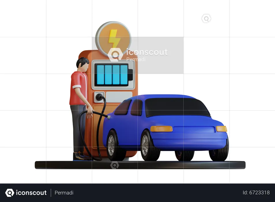 Charges Electric Car  3D Illustration