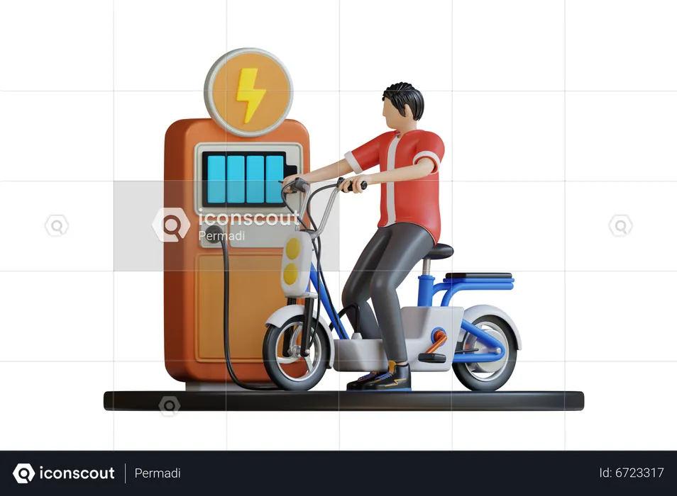 Charges The Electric Bike  3D Illustration