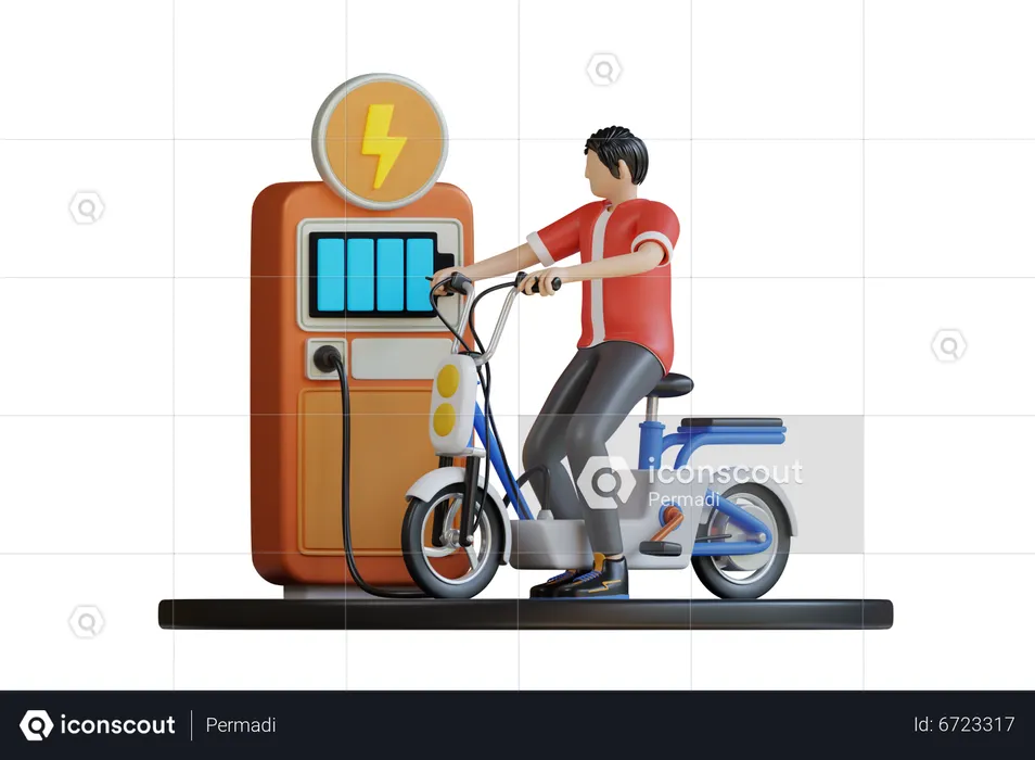 Charges The Electric Bike  3D Illustration