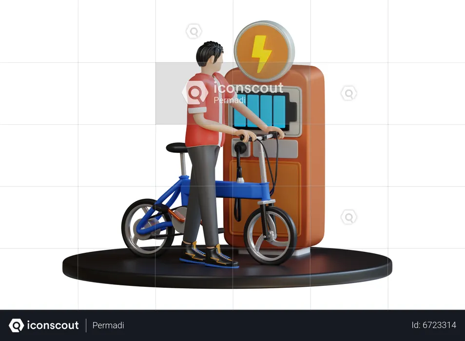 Charges The Electric Bike At Electron  3D Illustration