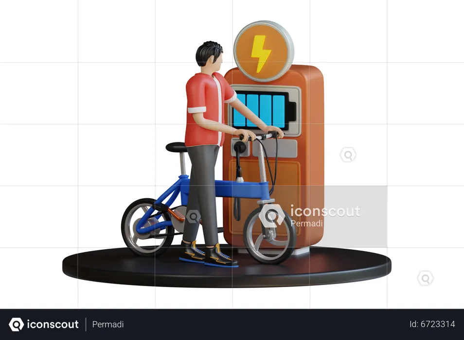 Charges The Electric Bike At Electron  3D Illustration