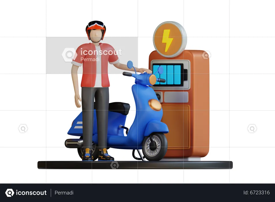 Charges The Electric Motorbike  3D Illustration