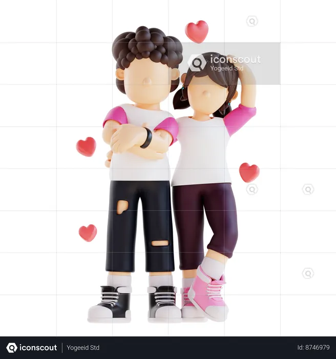 Un joli couple est debout ensemble  3D Illustration