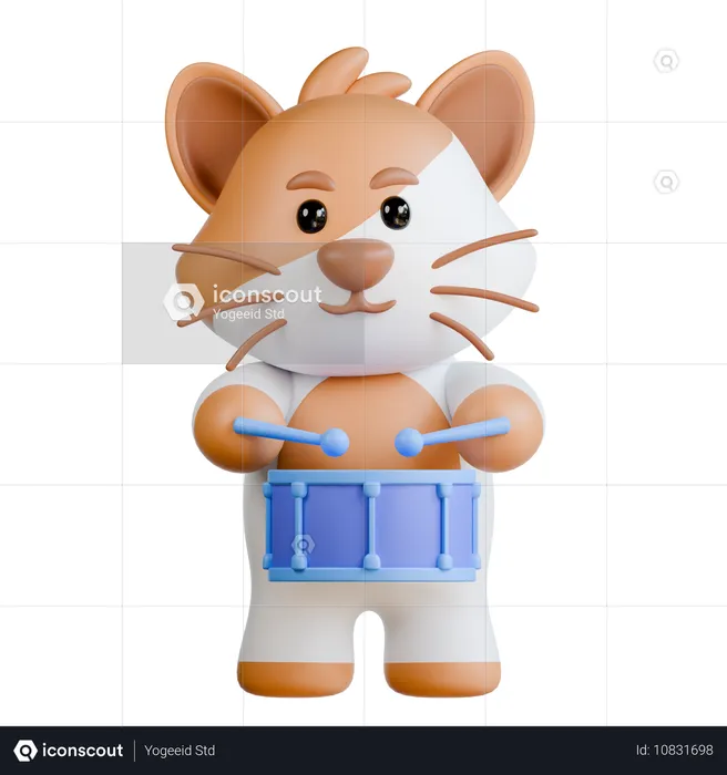 Chat jouant du tambour  3D Illustration