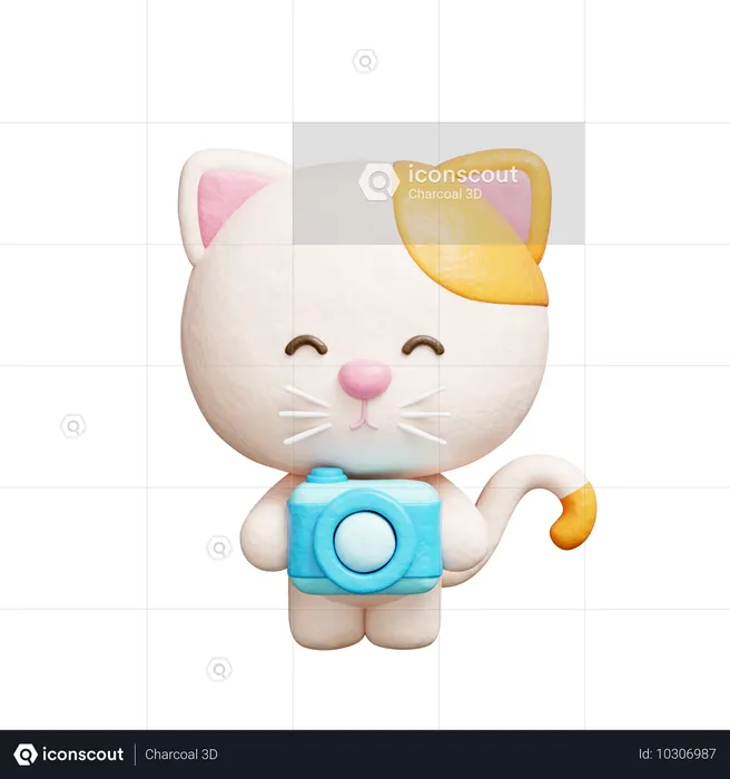 Chat mignon tenant un appareil photo  3D Icon