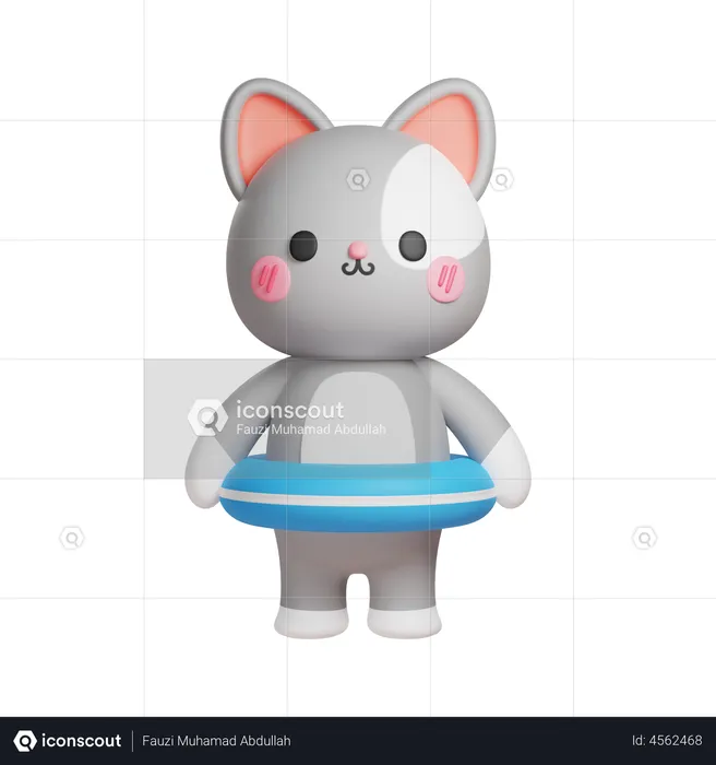 Chat utilisant une bouée de sauvetage  3D Illustration