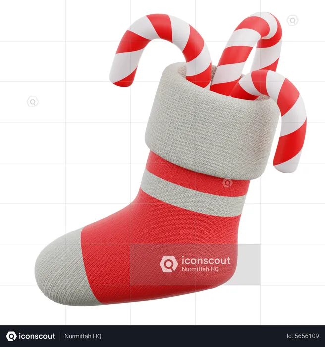 Chaussette de Noël avec canne en bonbon  3D Icon