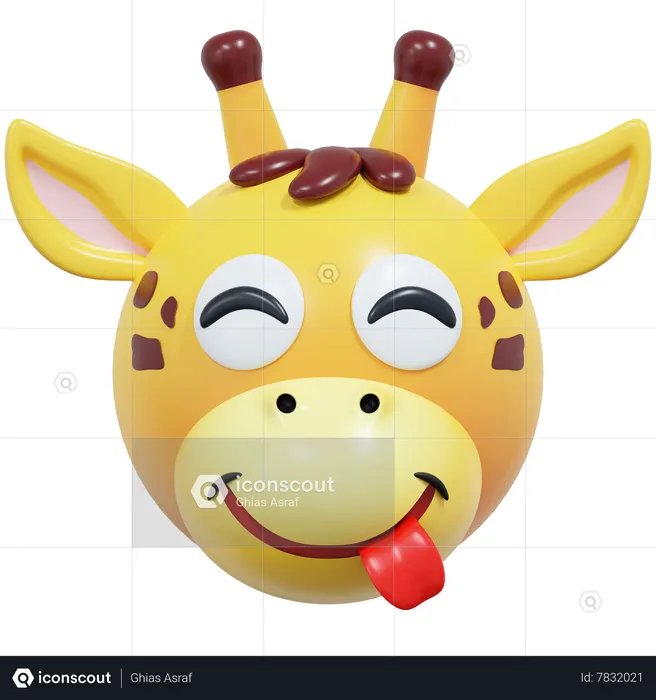 Cheeky Smile Giraffe Emoticon Emoji 3D Icon