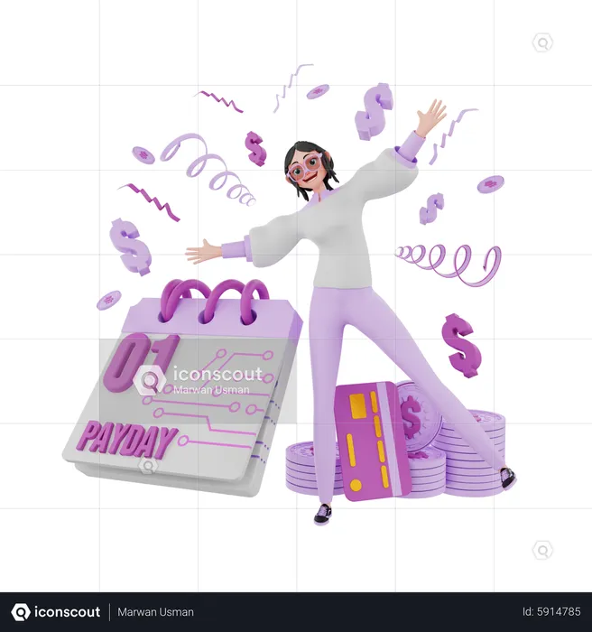Cheerful girl got payment  3D Illustration