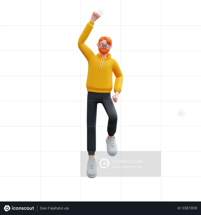 Cheerful hoodie man jumping  3D Illustration