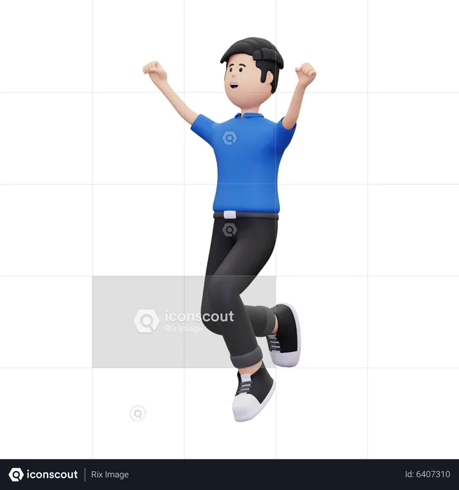 Cheerful man jumping  3D Illustration