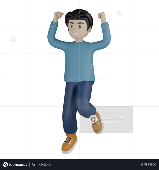 Cheerful man jumping and excited  3D Illustration