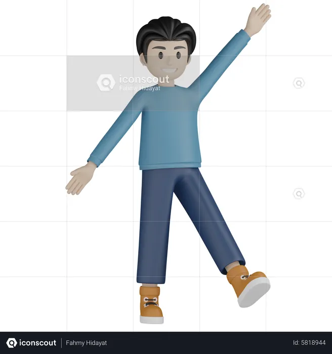 Cheerful man walking with hands up  3D Illustration