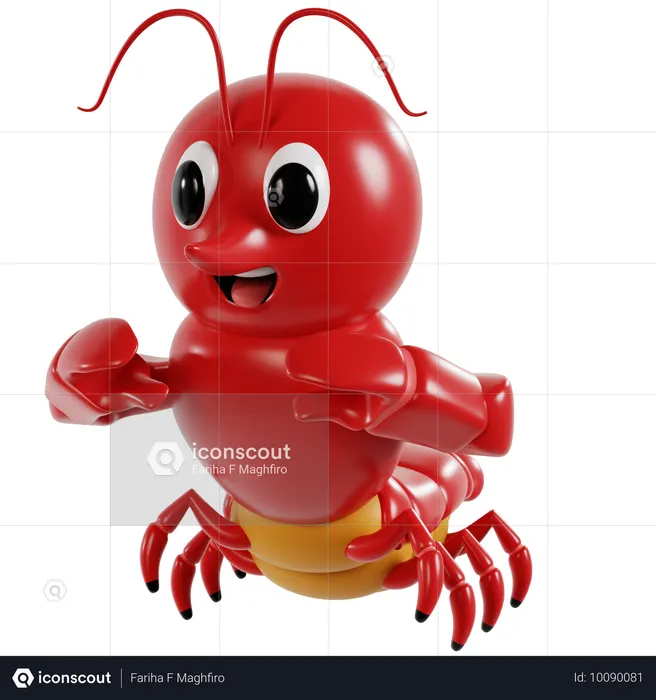 Cheerful Red Lobster  3D Icon