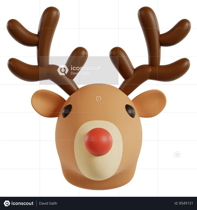 Cheerful Reindeer Face  3D Icon