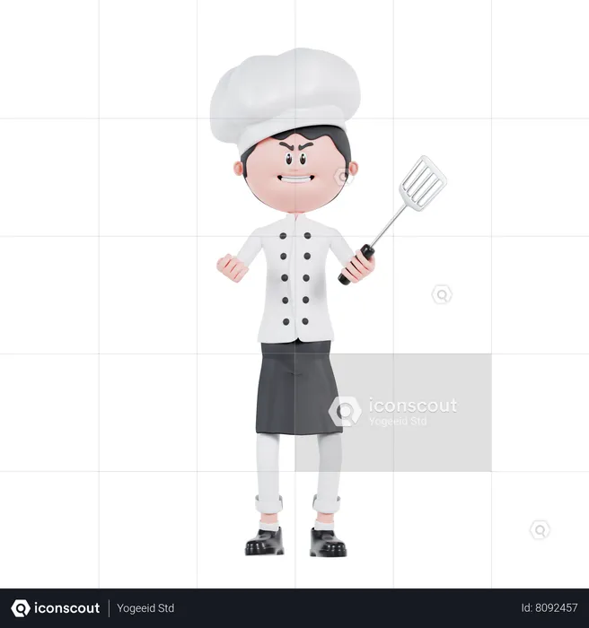 Chef Angry Pose With Spatula  3D Illustration