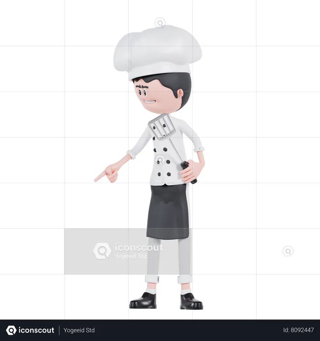 Chef apontando para o canto inferior direito  3D Illustration