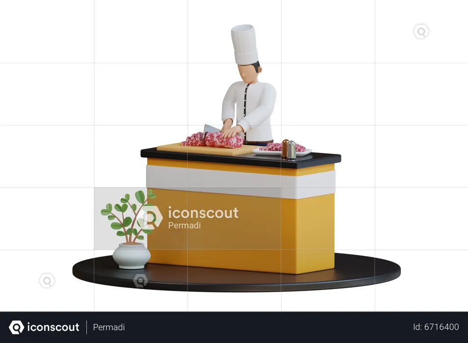Chef chopping meat  3D Illustration