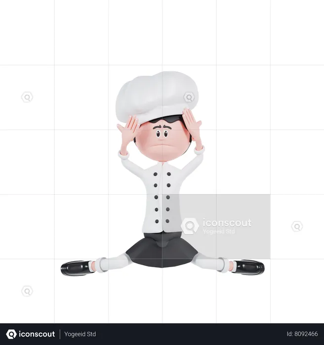 Chef está sentado e confuso  3D Illustration