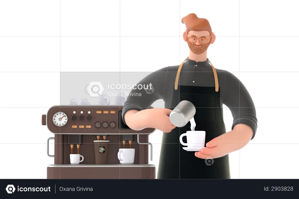 Chef préparant du café  3D Illustration